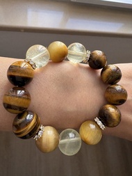 虎眼石 黃水晶 金髮晶手串 手鍊 13mm 招財轉運 Tiger's Eye, Citrine, and Gold Rutilated Quartz Bracelet (Abundance & Pro