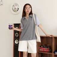 OB Strictly Selected Space Cotton Fake Two-Piece Striped Stitching Drawstring Top < AB21274 >