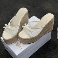 12-inch Sedge Wedges Sandals with Lace Straps and Bows for Ladies, Beautiful Form, Flattering Feet, 