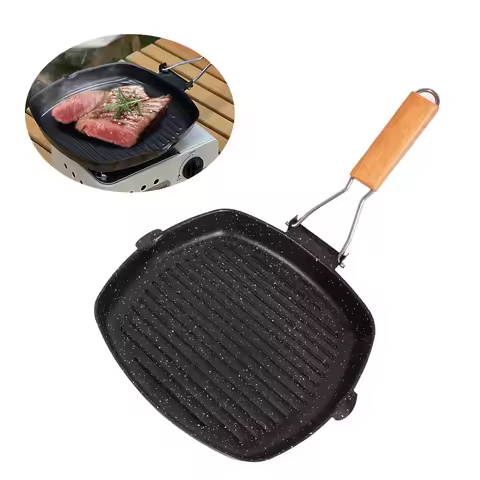 Grill Pan with Folding Handle, Nonstick Grilling Pan for Stove Tops, Induction Compatible Rectangle 