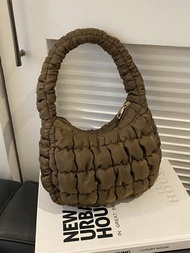 Bolso De Hombro Sólido Al Hombro Con Forma De Nube En Estilo Coreano, Dulce Y Casual Con Cordón Para Otoño E Invierno, Color Sólido