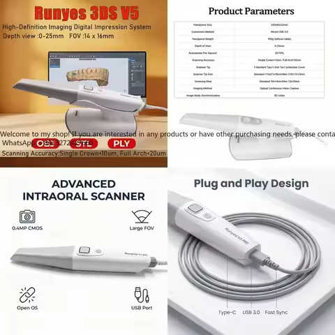 Ruynes V5 Scaner Intraoral Scanner Ultra Fast Scanning True Color Oral 3d Digital Intraoral Scanner 