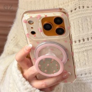Girl Pink Rose Magnetic Holder Suitable for iPhone 17 16 15 14 Pro Max i15 i16 17Pro Phone Case