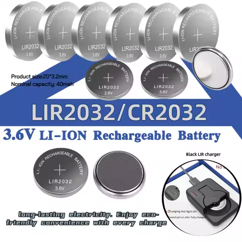 LIR2032 Rechargeable Lithium Battery 2032 charging Can Replace 3.6v 40mAH CR2032 for Watches Clock C