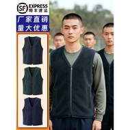 Standard Vest Navy Blue Velvet Vest Fleece Cold-Proof Warm Zipper Vest Fleece Thickened Collarless V