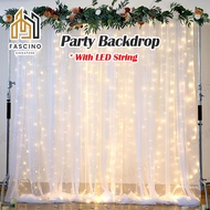 【SG】3m x 3m 2PCS Party Backdrop LED String White Curtain Fairy Lights Chiffon Birthday Home Wedding 