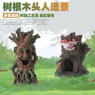 Hiasan akuarium, figura kayu, akar pokok, hiasan akuarium resin, ikan dan udang kecil dan besar, kra