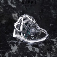 AIFEI JEWELRY Women Ring Silver Flowers Perak Cincin Adjustable 925 純銀戒指 Retro Original Accessories For Korean Perempuan Sterling Emerald R2551