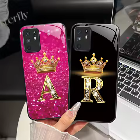 For OPPO A94 5G CPH2211 Reno 5Z Case Fashion Initial Letter Hard Tempered Glass Back Covers For Oppo