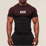 Men 3X3 Basketball Logo Compression Short Sleeve T-Shirt Quick Dry Breathable Stretch Athletic Top G