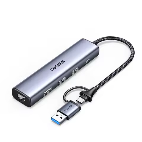 UGREEN CM475 USB A+C to Ethernet Adapter 5 in 2 USB C Hub Ethernet 3 USB 3.0 Ports Gigabit Rj45 Plug