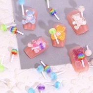 SG local Nail mini 3D Lollipop Bear love Cute rainbow Resin star Candy Art Decoration phone pikachu dino pooh keropi