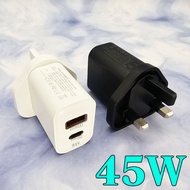 ⚡45W快充【PD+USB接口】iPhone/Android可用 Mobile Phone Charger Support Fast Charging 快速充電器|USBC|USB Type C|QC 3.0|Wall