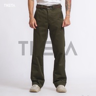 HIJAU THETA Chino Workpants Army green Accent Selvedge Regular Cut - Men's Army green Chinos Trouser
