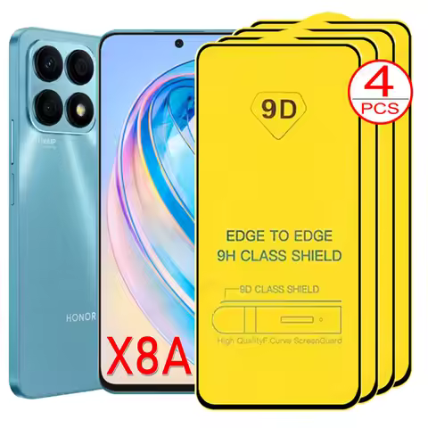 4PCS 9D Glass For Honor X8A X7A X6A X6 X7 X8 X9 X8B X7B Full Glue Cover Screen Protectors For Honor 