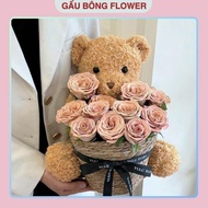 Gấu Nâu Ôm Giỏ Hoa Siêu Xinh – Quà Tặng Độc Đáo Hot Trend 2025