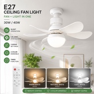 Ready Stock E27 LED Ceiling Fan Light with Remote Control 30W/40W Silent 5 Blade 3 Speed Dimmable 3 