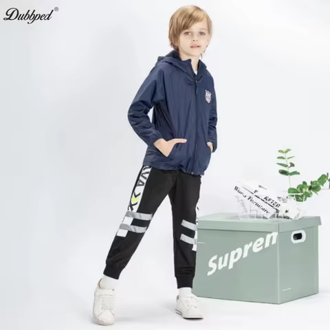 Dubbped Boys Polar Fleece Jacket Sport Kids Coat Double-deck Hoodie Waterproof Windbreakers Kids Jac