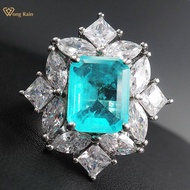 Wong Rain Vintage 925 Sterling Silver Paraiba Tourmaline Gemstone Wedding Engagement Diamonds Ring Gift Fine Jewelry Wholesale