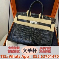 回收：Hermes birkin25 黑銀鑽扣外縫倒V亮面鱷魚皮U刻 名牌手袋 手提包 舊手袋 單肩包 斜挎包 水桶包 包包 中古包 二手手袋 卡地亞Cartier 寶格麗BVLGARI 伯爵·尚美巴