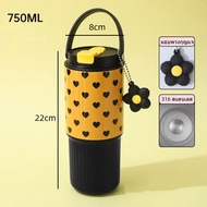 ONDA สเตนเลส แก้วน้ำเย็นจัด750ml แก้วเก็บความร้อนแบบมีหลอดสำหรับเด็กผู้หญิงแก้วมีความจุขนาดใหญ่