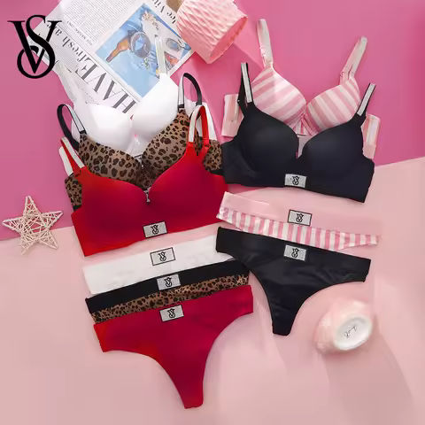 Victoria's Secret Women Lace Bra And Panty Set Push Up Wireless Comfortable Everyday Lingerie Underw