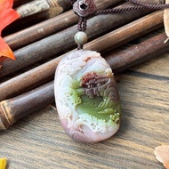 【一物一圖】天然鹽源瑪瑙 雕刻 山水牌 手編繩 項鍊