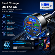 USB Chargers 66W 6In1 Fast Car Charger Adapter