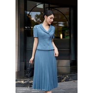 MY WAY Women's Vest and Pleated Skirt Set Luxury Short-Sleeved Buttoned Double Row 6MVB0950W - 6MCXB