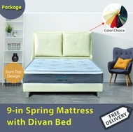 [Bulky] Mattress and Bed Frame Set - 9 inch bonnell spring mattress with divan bed - Bed frame color choice - Free installation and delivery