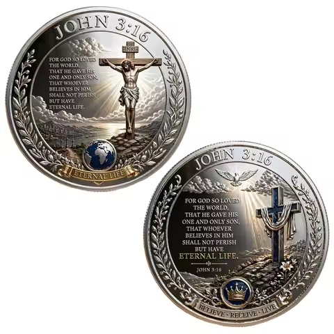 1pc Bible John 3:16 Christian Commemorative Coin Eternal Life Jesus Crucifixion Cross Religious Chal