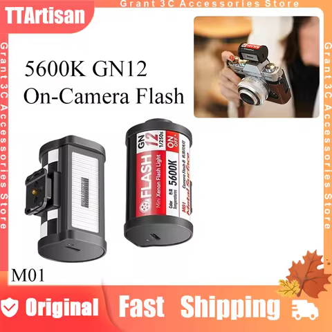 TTArtisan M01 On Camera Flash GN12 5600K Retro Mini Flashes 4 Power Levels Hot Shoe Mount for Canon 