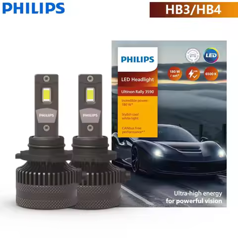 PHILIPS HB3 HB4 Ultinon Rally 3590 LED 180W High‑Power Car Headlamp Bulbs 6500K White Bright Night D
