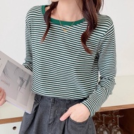 According To Fashion.long Sleeve Top Long T-Shirt Bottoming Shirt S-2XL Korean Version Fashion Strip