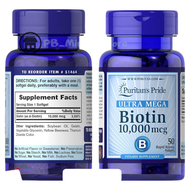 Puritan Pride Biotin 10,000 mcg RAMBUT KULIT KUKU, Ultra Mega 10000 mcg - 100 tablet Puritan's Pride