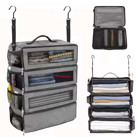 Suitcase Organizer Heavy Duty Travel Luggage Organizer Hanging Shelve Packing Cube Closet Collapsibl