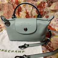 LONGCHAMP LE PLIAGE XTRA 系列牛皮水餃包/斜背/手提 XS鼠尾草綠 有防塵袋