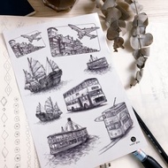 經典懷舊香港交通工具刺青紋身貼紙KMB九巴士電車天星小輪舊帆船