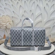 🎉Dior CD Diamond lingot 50 皮革旅行袋斜挎包 男款 灰色