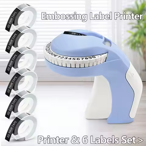 B90 Manual Embossing Label Maker, Mini Portable Label Printer, Compatible for Dymo 12965, and 6 Roll