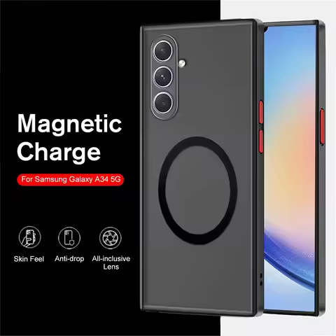 Matte Magnet For Magsafe Wireless Charge Cover For Samsung Galaxy A54 A34 5G A14 4G Case Lens Protec