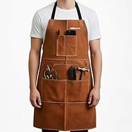 Cowhide Leather Welding Apron - Flame Retardant, Heat Resistant Leather Apron with 10 Tool Pockets, 