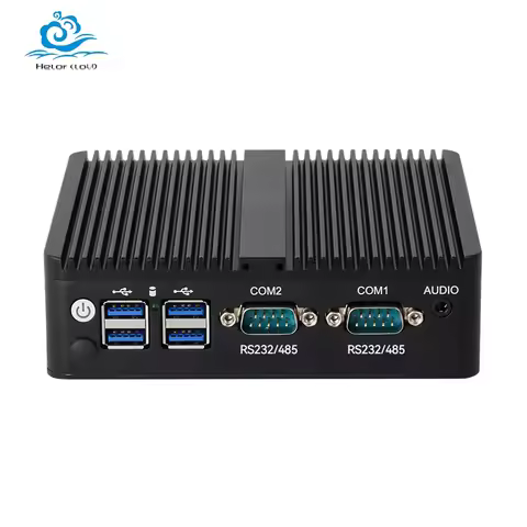 Helorpc Fanless Industrial Mini with Inter Celeron J6412 Support WIN10 Pfense with 2xGigabit LAN 6xU