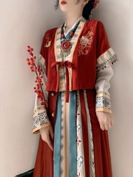 2023 ใหม่สีแดงสไตล์จีน ผู้หญิง ชุดฮั่นฝู ปรับปรุงทุกวัน Tang Dynasty Wei Jin สไตล์ ฤดูใบไม้ผลิ ฤดูใบ