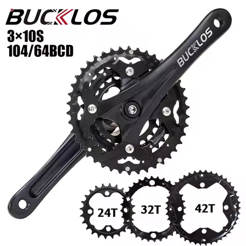 BUCKLOS Bike Crank 104BCD Square Hole Mountain Bike Crankset with BB Double Triple Chainring 64BCD f
