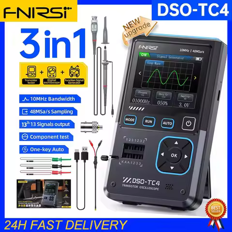 FNIRSI DSO-TC4 Upgrade 3 in 1 Digital Oscilloscope 10MHz 48Ms/s Transistor Tester Electronics Compon