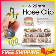 100pcs Hose Clip Tube Hose Clamp Kit Fuel Hose Water Pipe Air Tube Clamp Set Box Accessory Carbon Steel (6-22mm)
