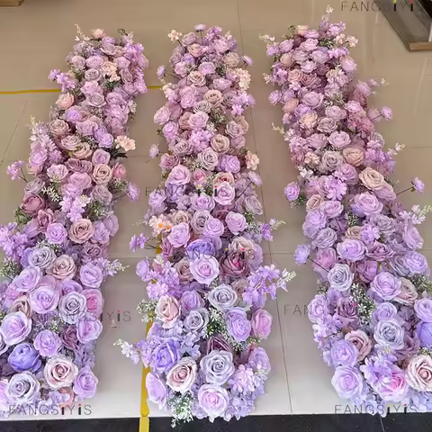 5D Purple ROSE hydrangea flower arrangement Rose Flowers Row Wedding Backdrop floor Decor Sofa Table