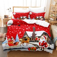 Red Christmas Quilt Cover Santa Snowman Double King Bedding Set Microfiber 2/3 Piece Cartoon Quilt C