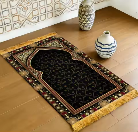 2D Flat Prayer Mat Night Sky and Mosque Rug Lightweight Travel Foldable Portable Ramadan Eid Mubarak